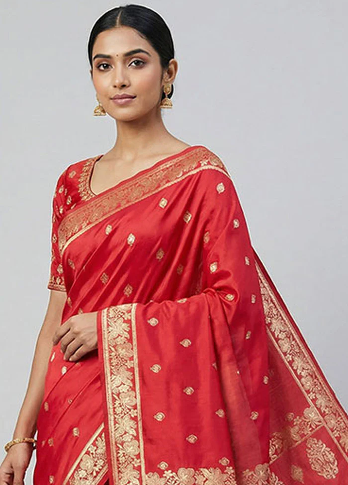 Pink Banarasi Silk Saree With Blouse Piece - Image 2