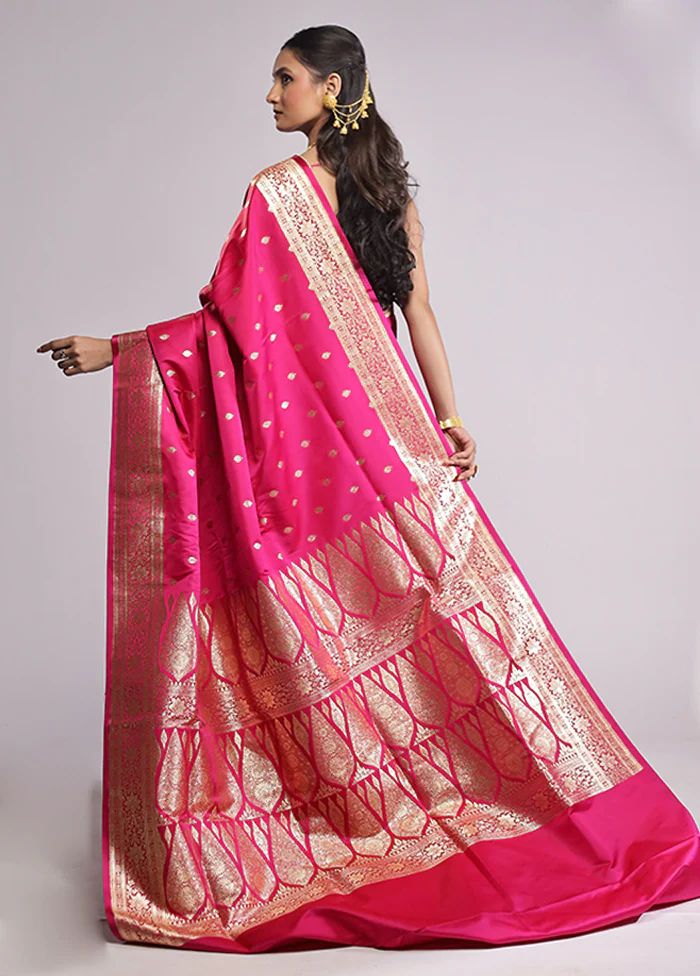 Pink Banarasi Silk Saree With Blouse Piece - Image 3