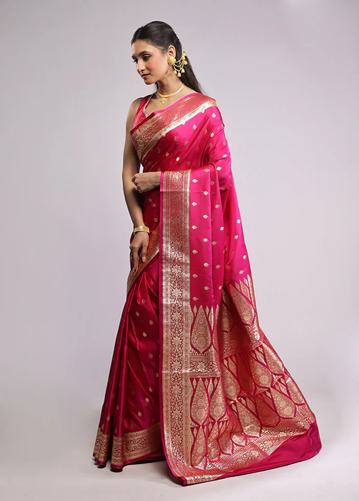 Pink Banarasi Silk Saree With Blouse Piece - Image 4