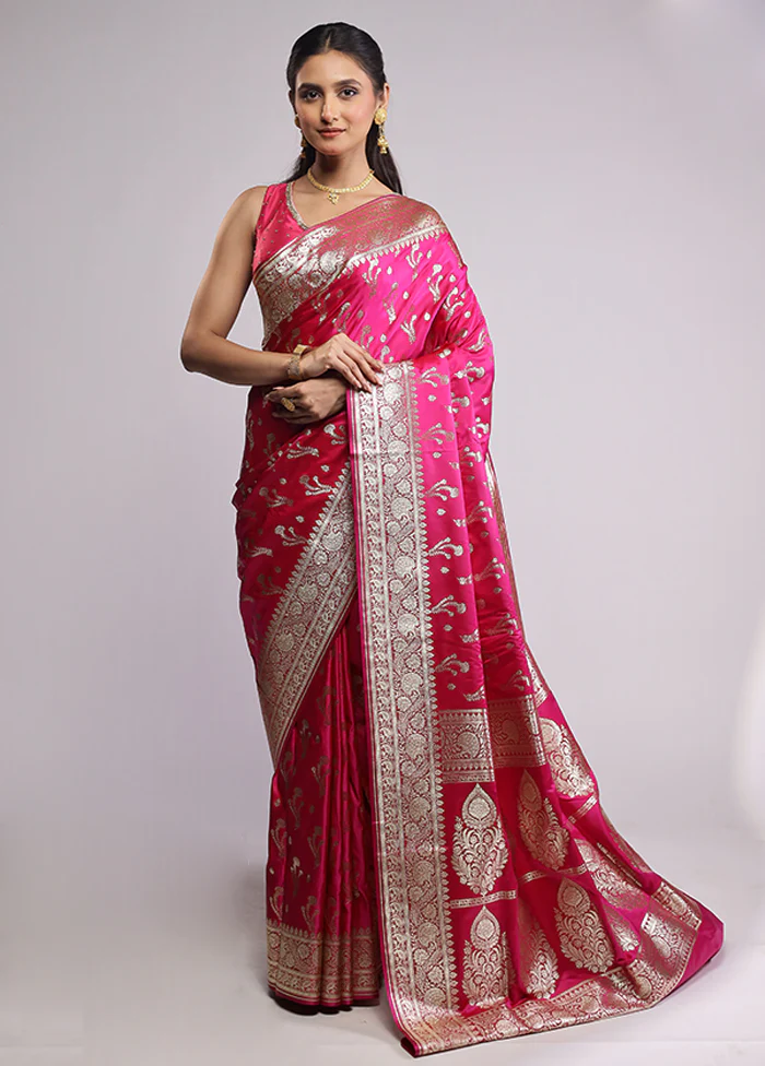 Pink Banarasi Silk Saree With Blouse Piece - Image 2
