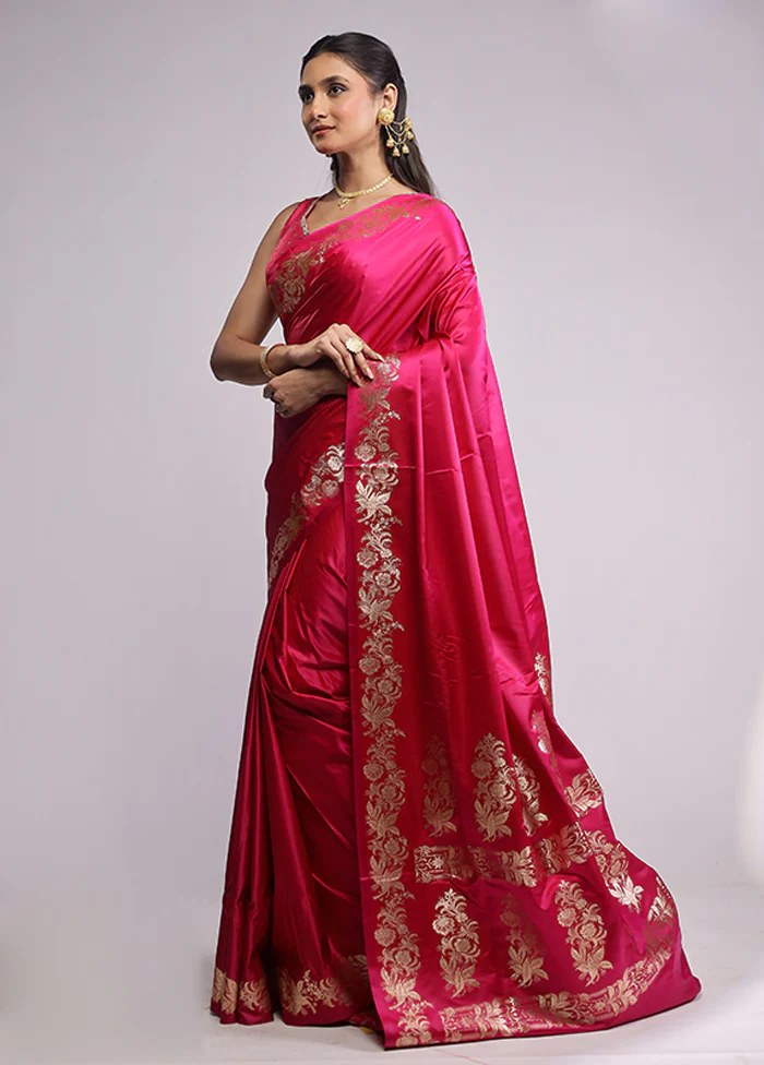 Pink Banarasi Silk Saree With Blouse Piece - Image 4