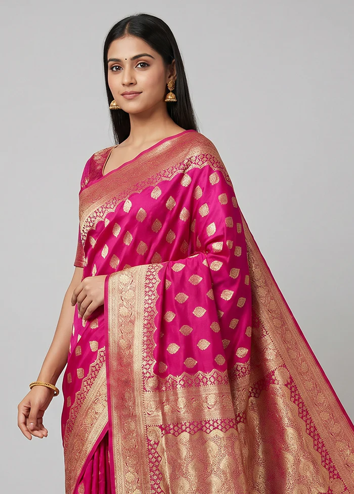 Pink Banarasi Silk Saree With Blouse Piece - Image 2