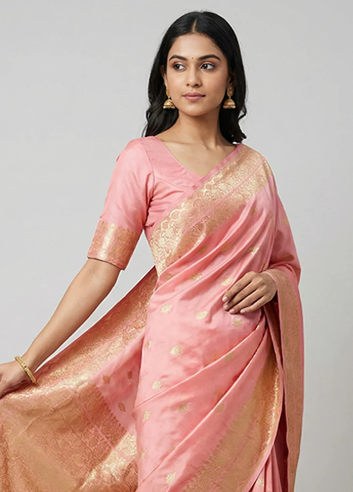 Pink Banarasi Silk Saree With Blouse Piece - Image 2