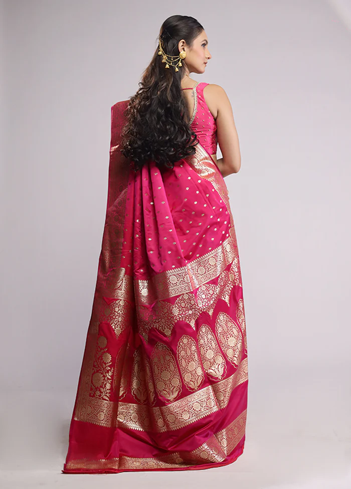 Pink Banarasi Silk Saree With Blouse Piece - Image 3