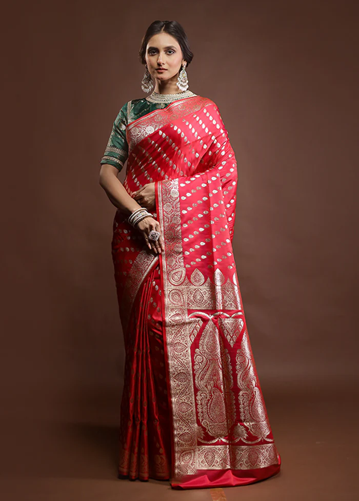 Pink Banarasi Silk Saree With Blouse Piece - Image 2