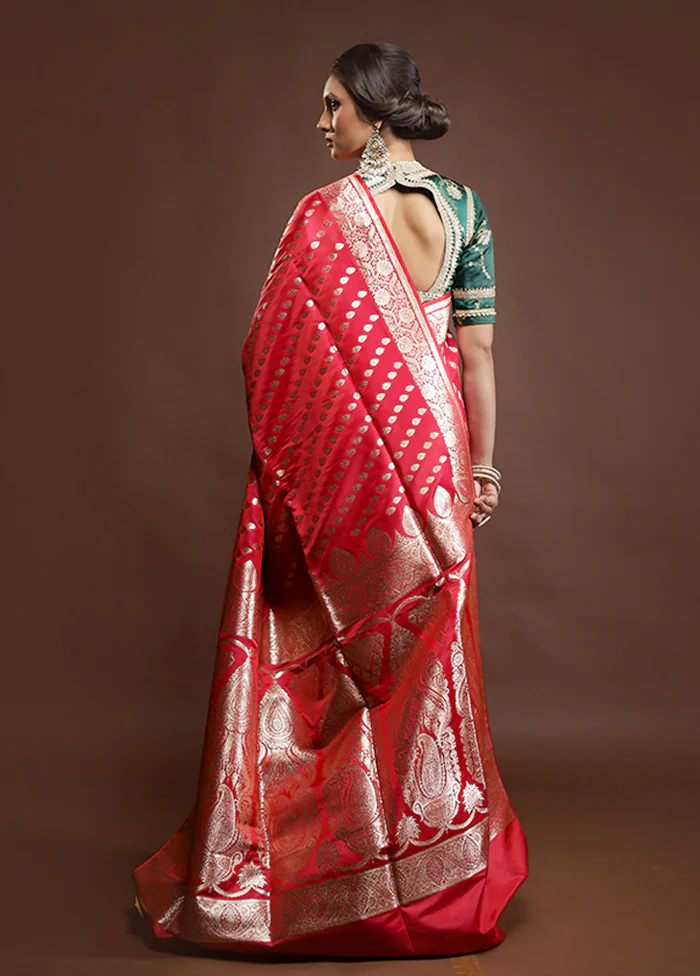 Pink Banarasi Silk Saree With Blouse Piece - Image 3