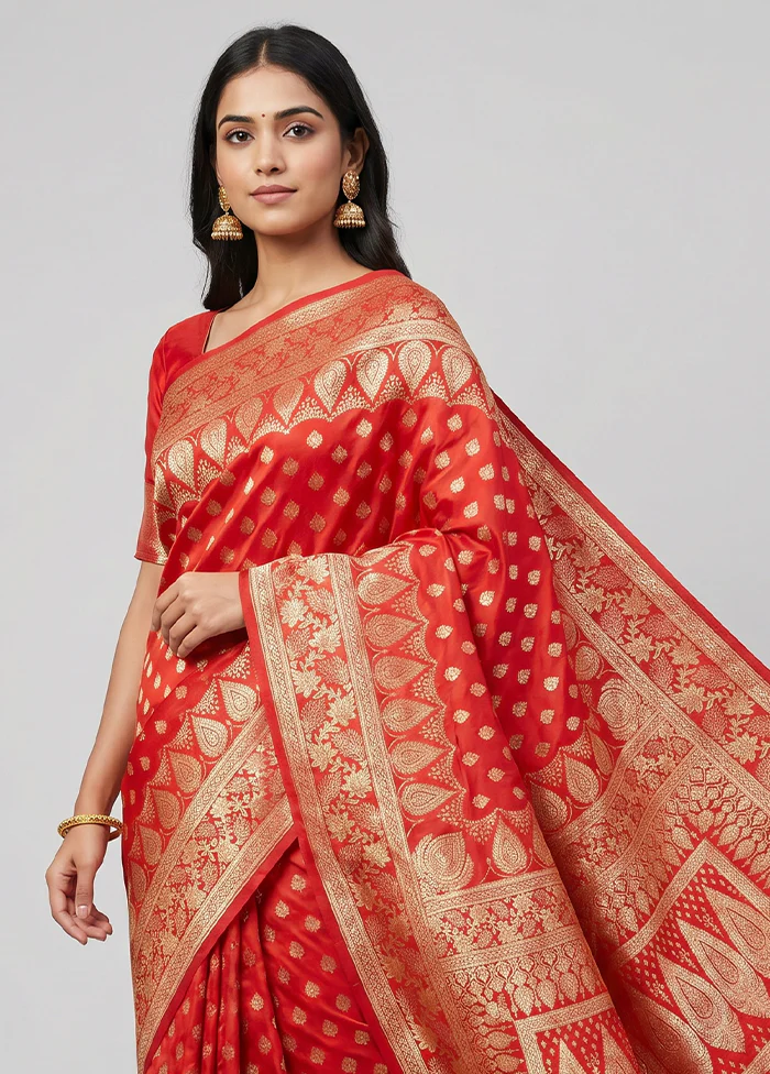 Pink Banarasi Silk Saree With Blouse Piece - Image 2