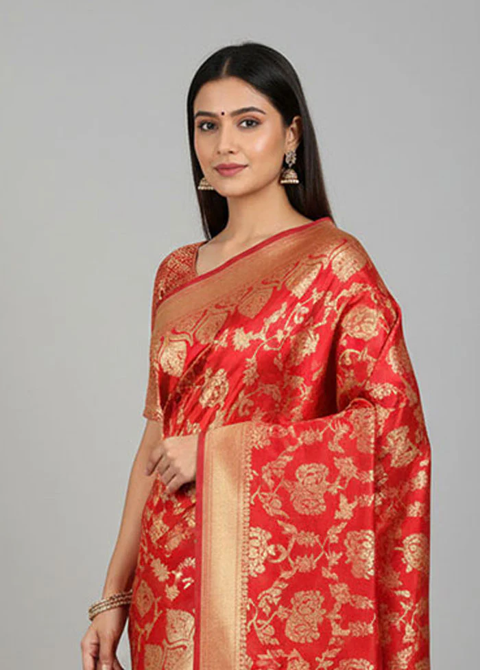 Pink Banarasi Silk Saree With Blouse Piece - Image 2