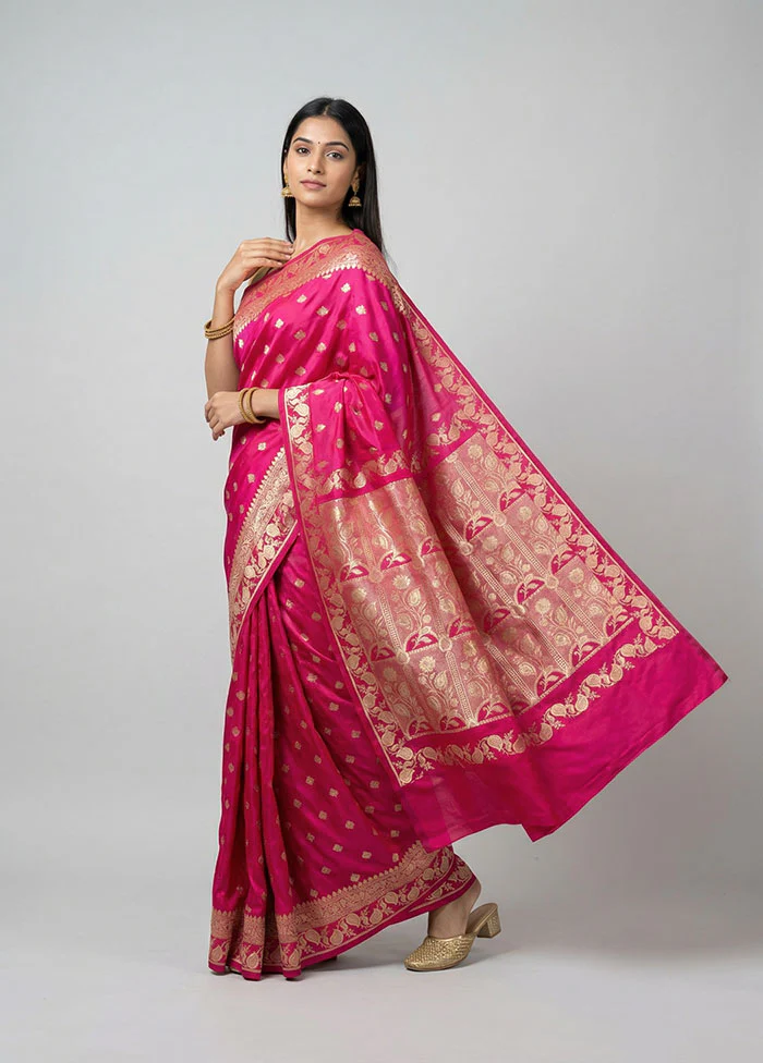 Pink Banarasi Silk Saree With Blouse Piece
