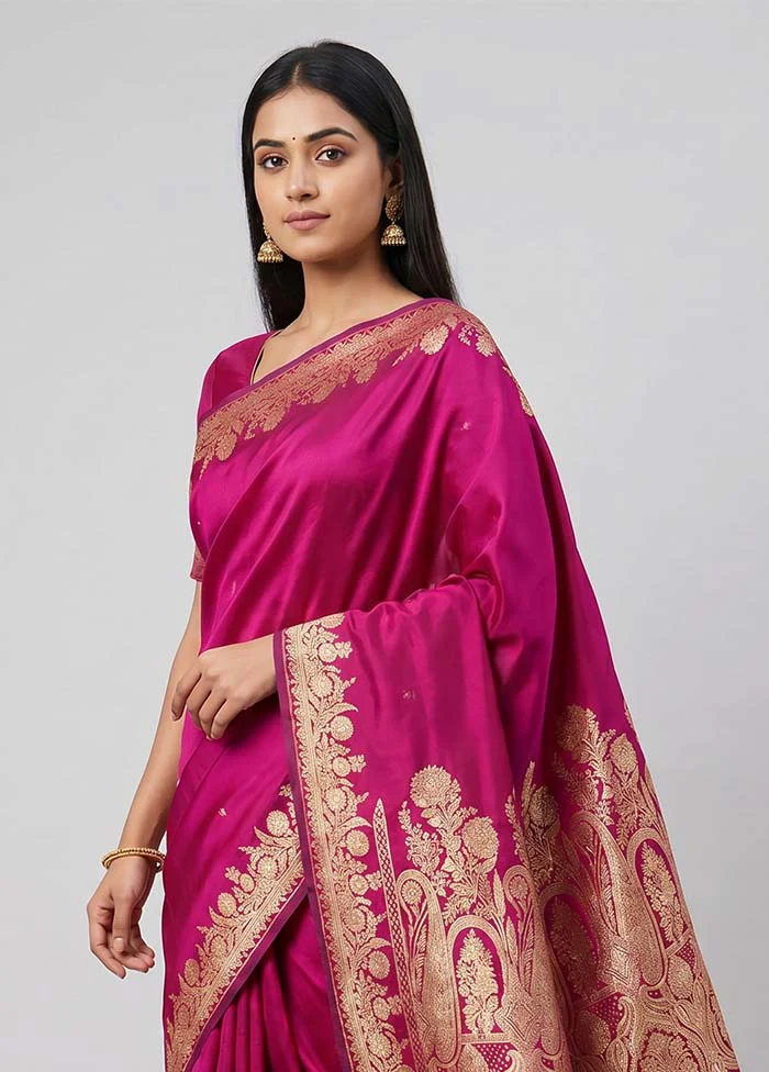 Pink Banarasi Silk Saree With Blouse Piece - Image 2