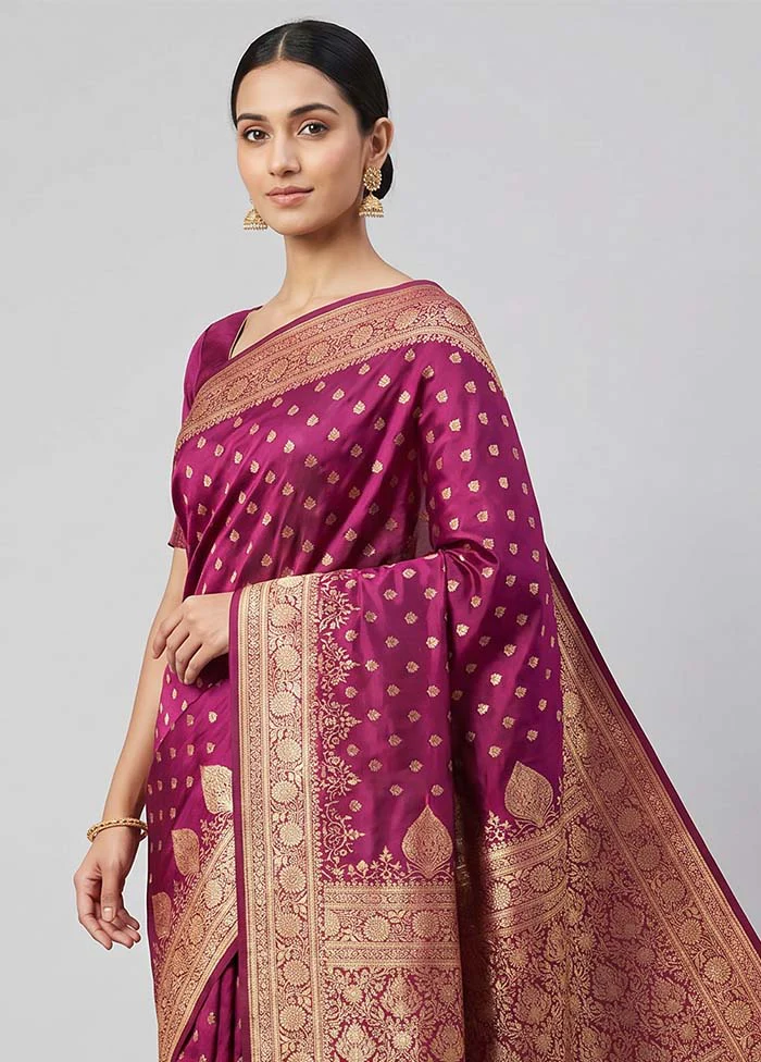 Pink Banarasi Silk Saree With Blouse Piece - Image 2