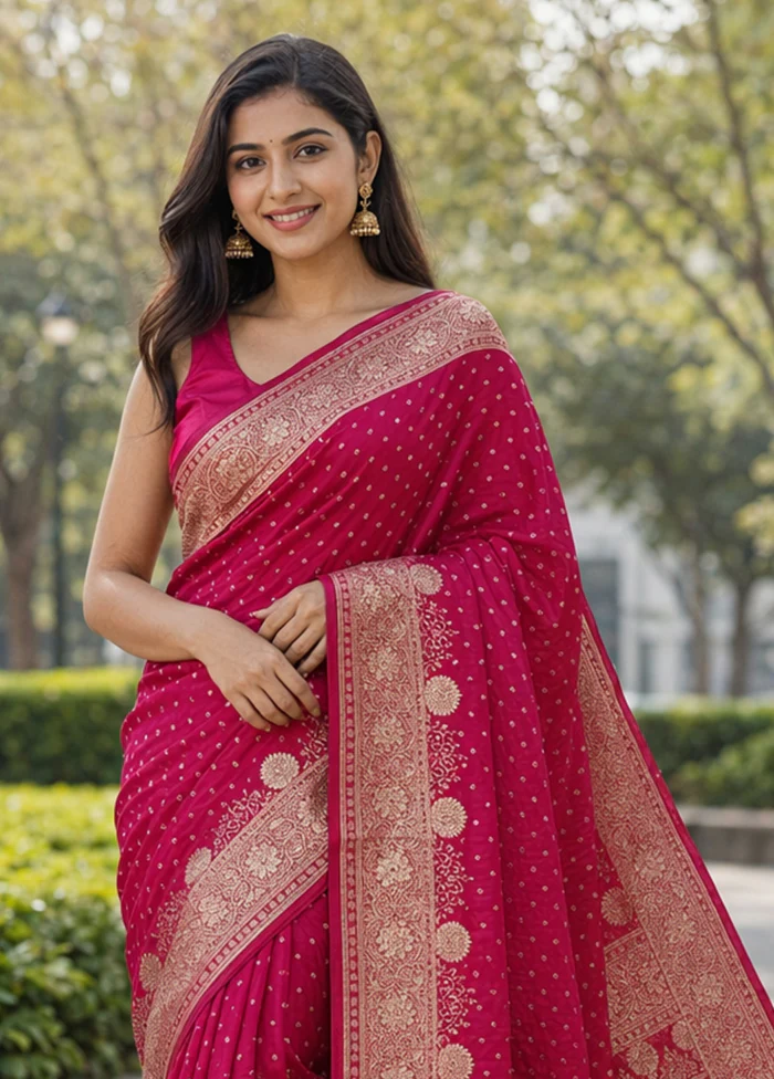 Pink Banarasi Silk Saree With Blouse Piece - Image 2
