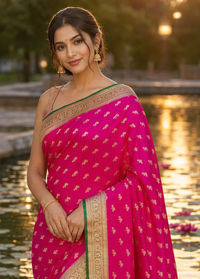 Pink Banarasi Silk Saree With Blouse Piece - Image 2