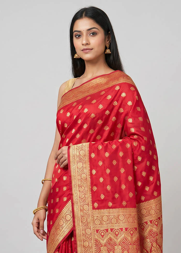 Pink Banarasi Silk Saree With Blouse Piece - Image 2