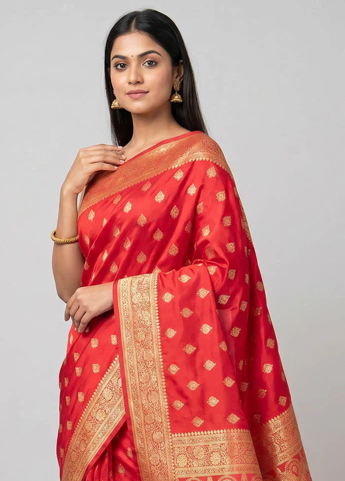 Pink Banarasi Silk Saree With Blouse Piece - Image 2