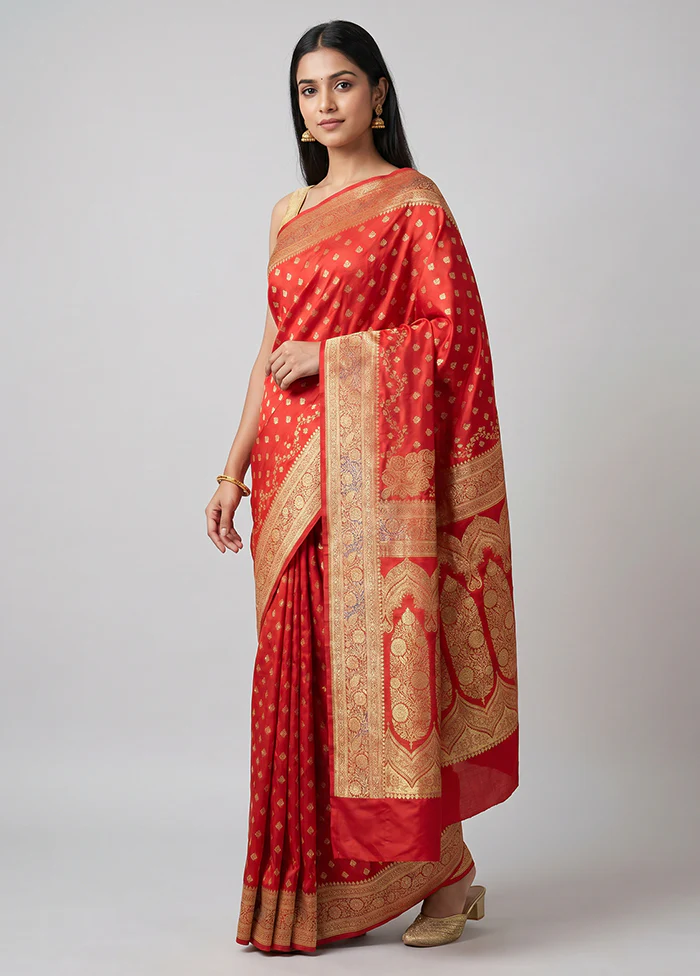 Pink Banarasi Silk Saree With Blouse Piece