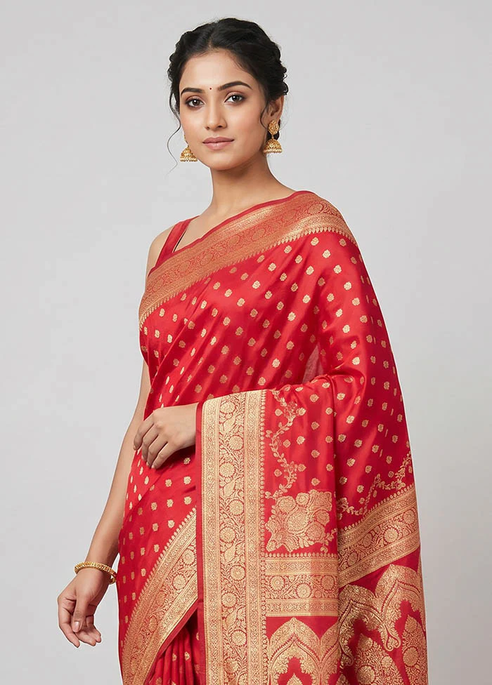 Pink Banarasi Silk Saree With Blouse Piece - Image 2