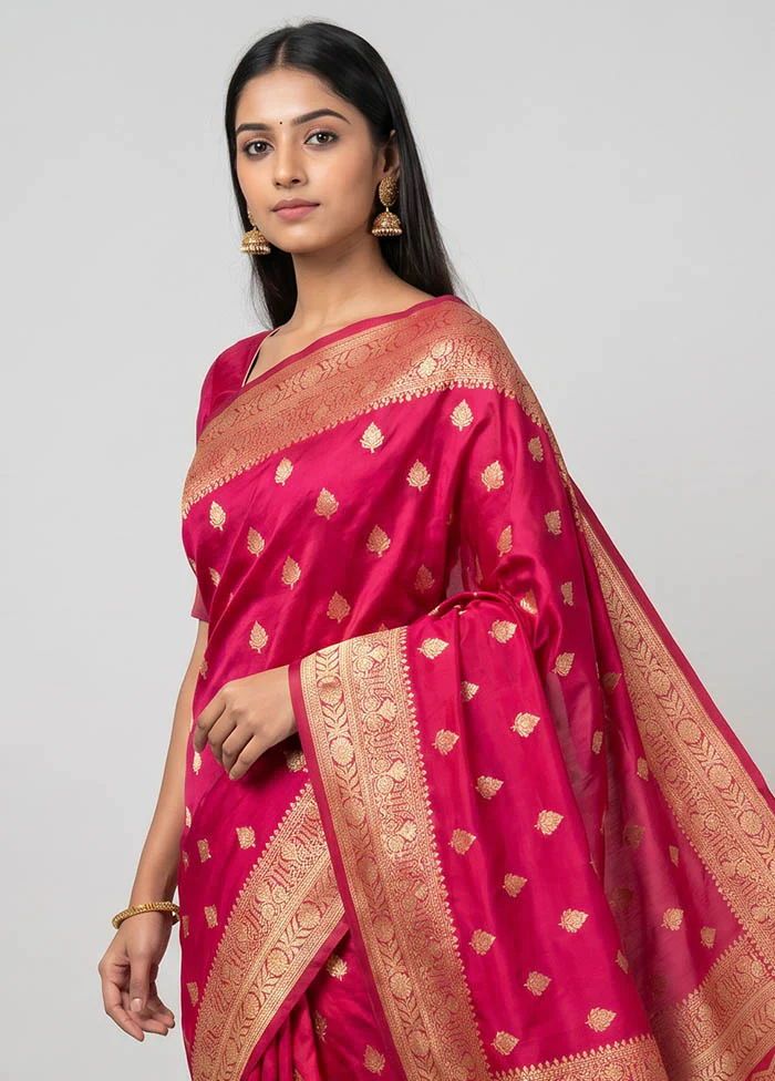 Pink Banarasi Silk Saree With Blouse Piece - Image 2