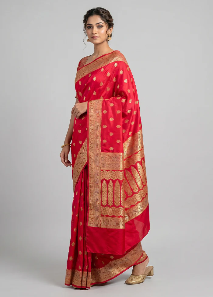 Pink Banarasi Silk Saree With Blouse Piece