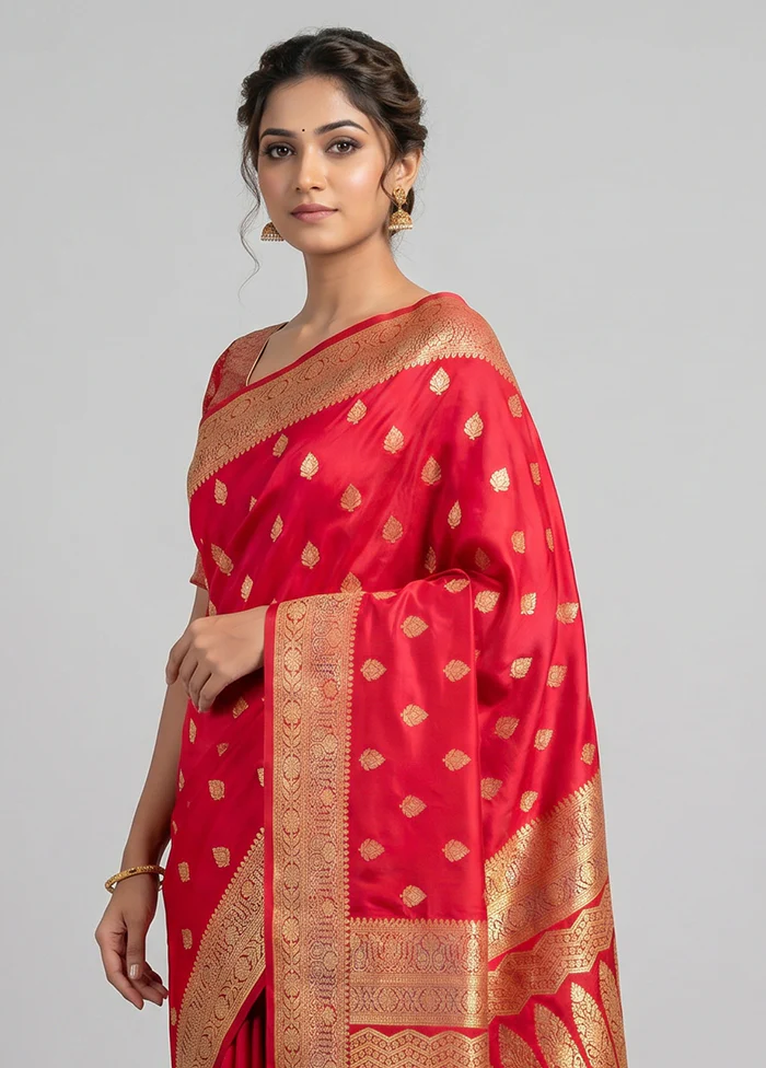 Pink Banarasi Silk Saree With Blouse Piece - Image 2
