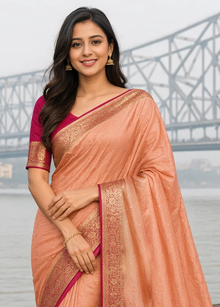 Pink Banarasi Silk Saree With Blouse Piece - Image 2