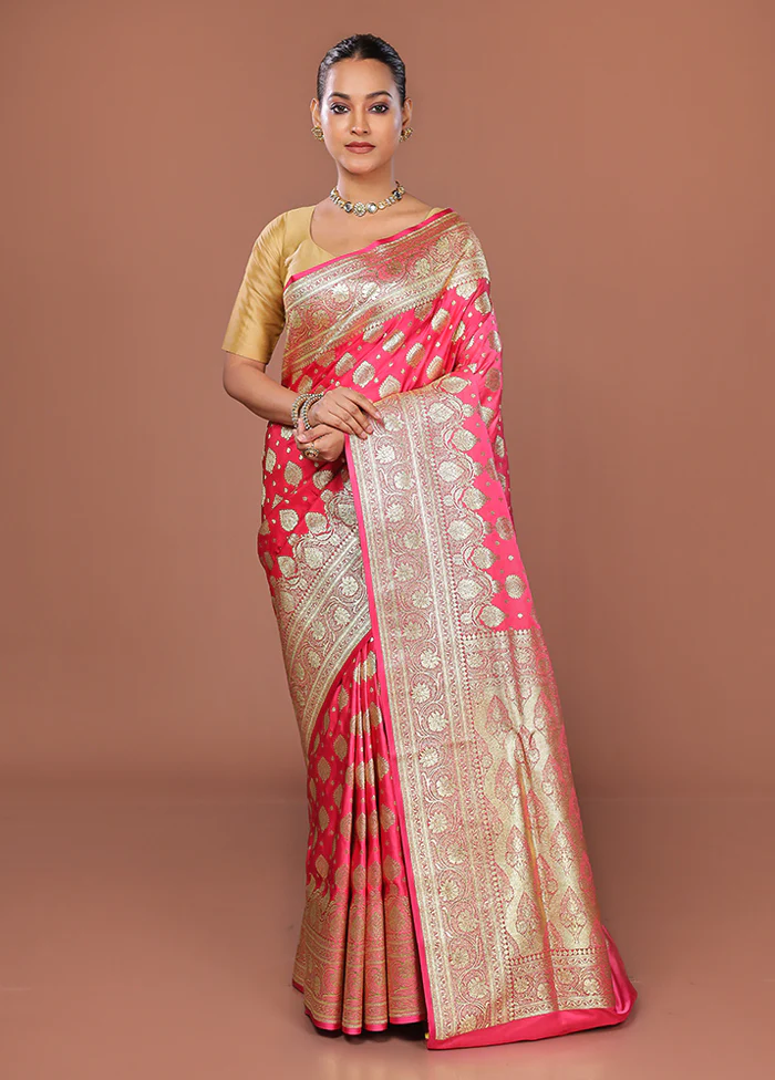 Pink Banarasi Silk Saree With Blouse Piece - Image 2