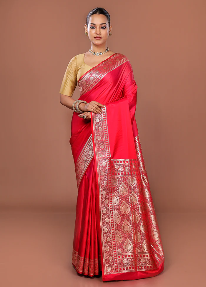Pink Banarasi Silk Saree With Blouse Piece - Image 2