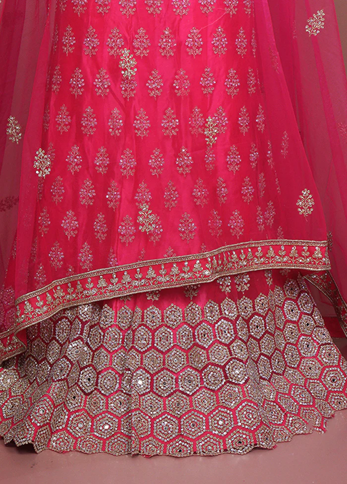 Pink Blended Silk Dupatta Lehenga Set - Image 3