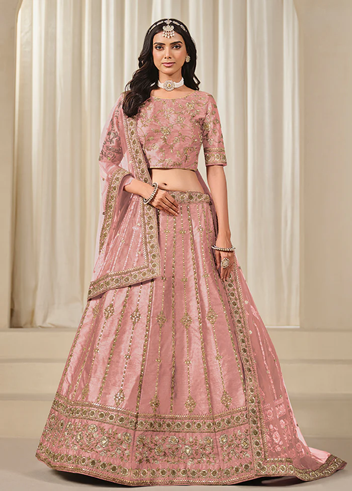 Pink Blended Silk Dupatta Lehenga Set