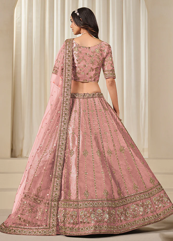 Pink Blended Silk Dupatta Lehenga Set - Image 3