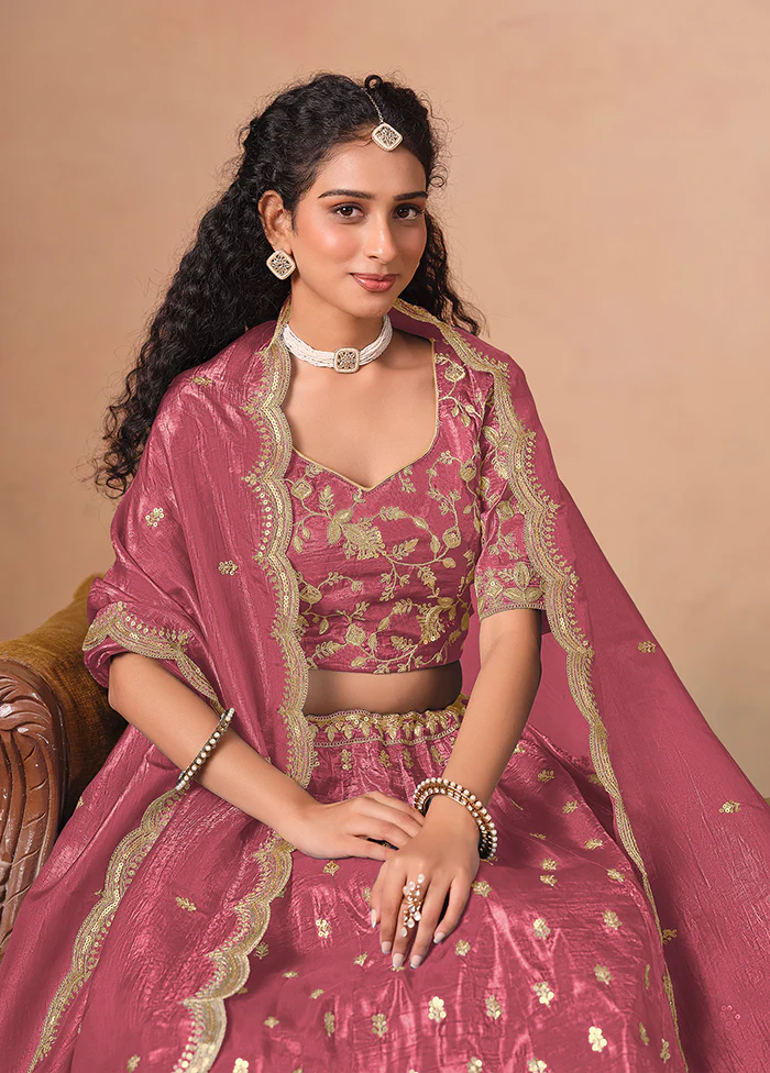 Pink Blended Silk Lehenga Set - Image 2