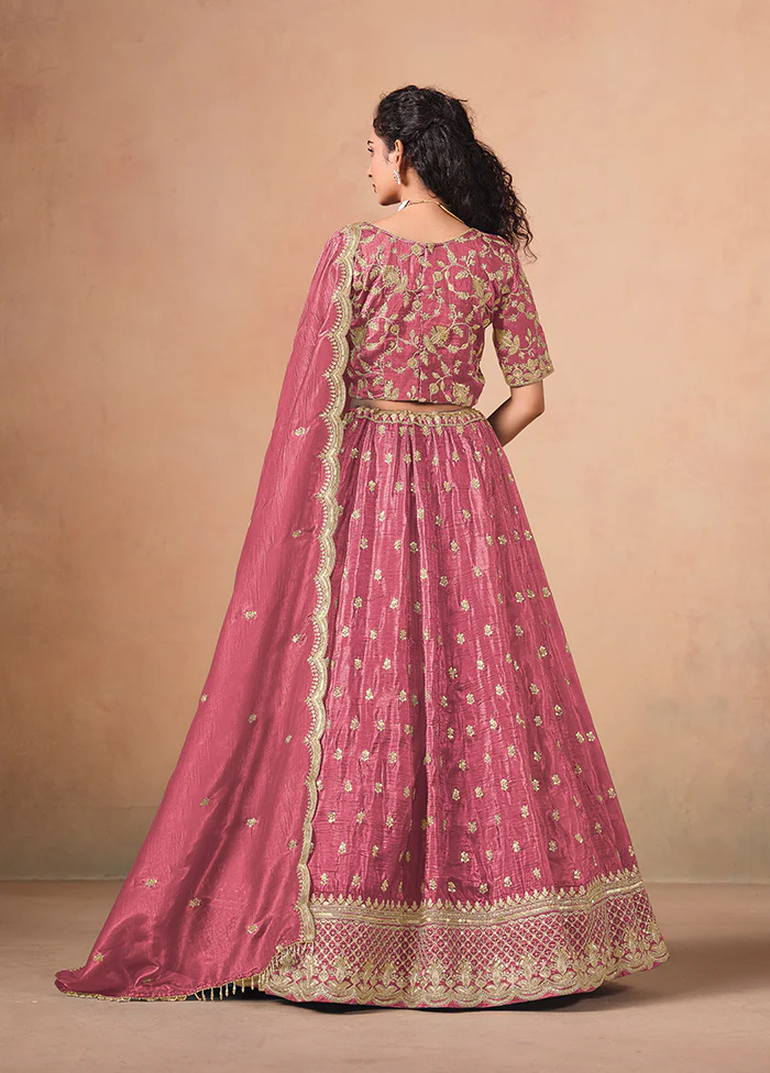 Pink Blended Silk Lehenga Set - Image 3