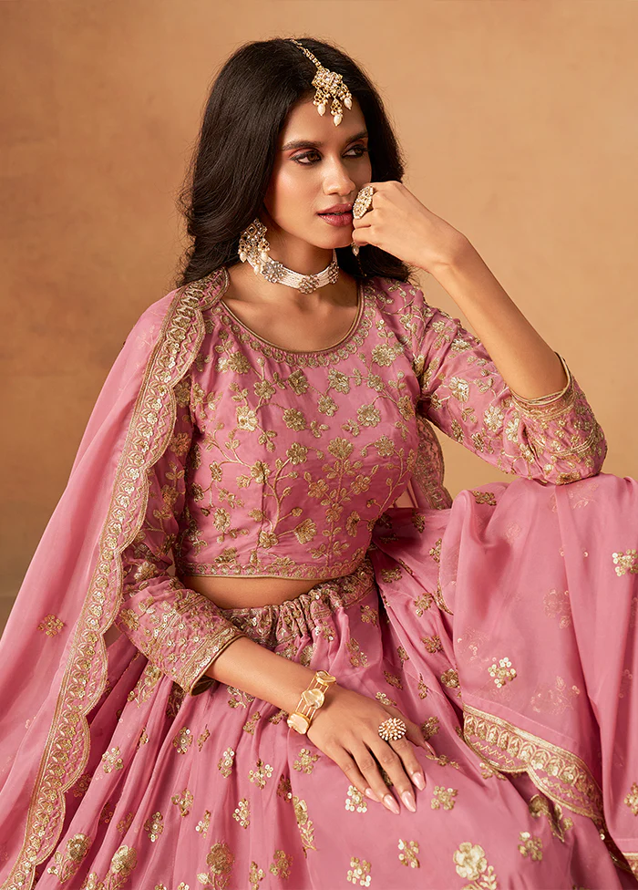 Pink Blended Silk Lehenga Set - Image 2