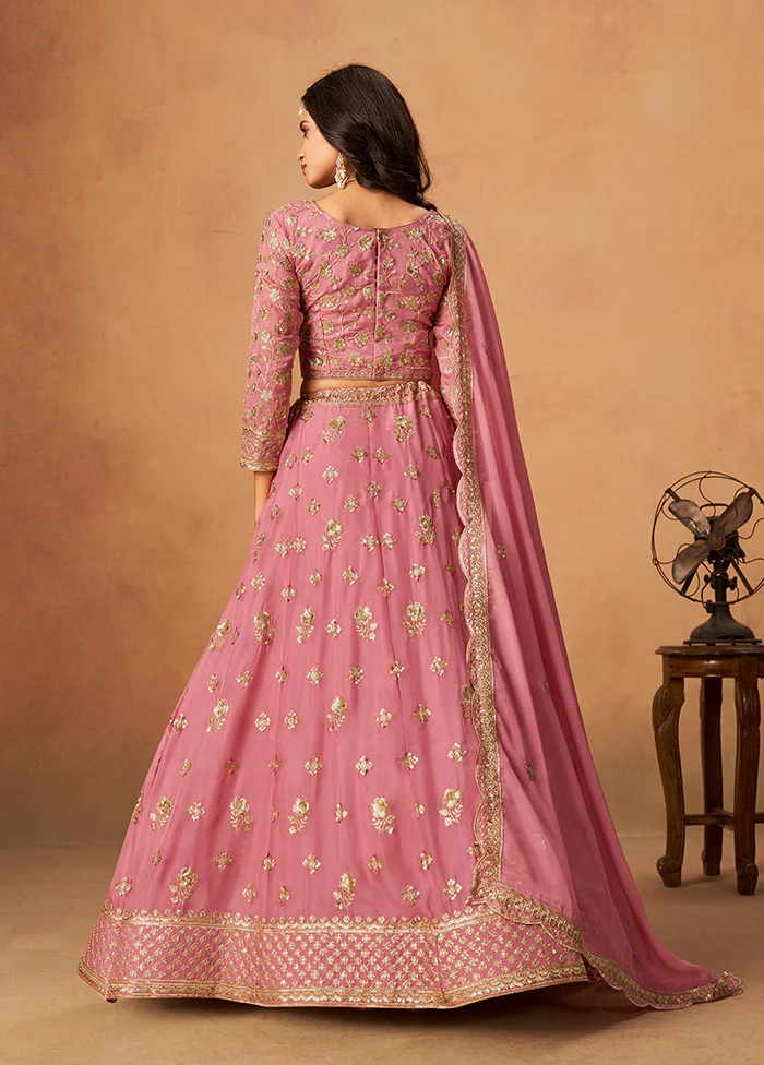 Pink Blended Silk Lehenga Set - Image 3