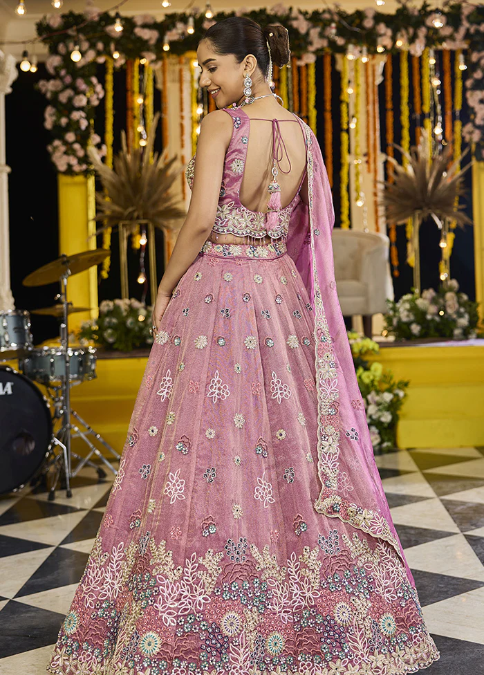 Pink Blended Silk Lehenga Set - Image 3
