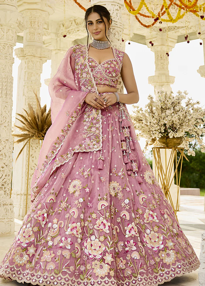 Pink Blended Silk Lehenga Set
