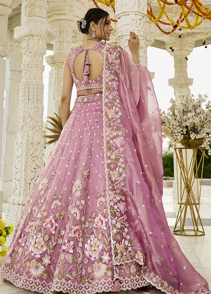 Pink Blended Silk Lehenga Set - Image 3