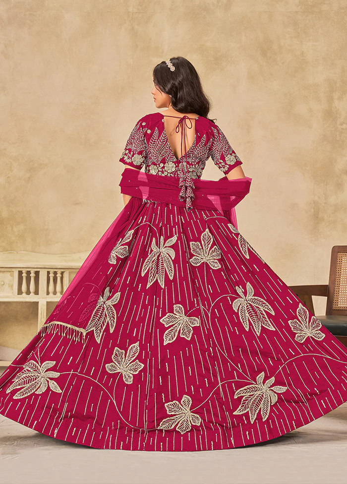 Pink Blended Silk Lehenga Set - Image 3