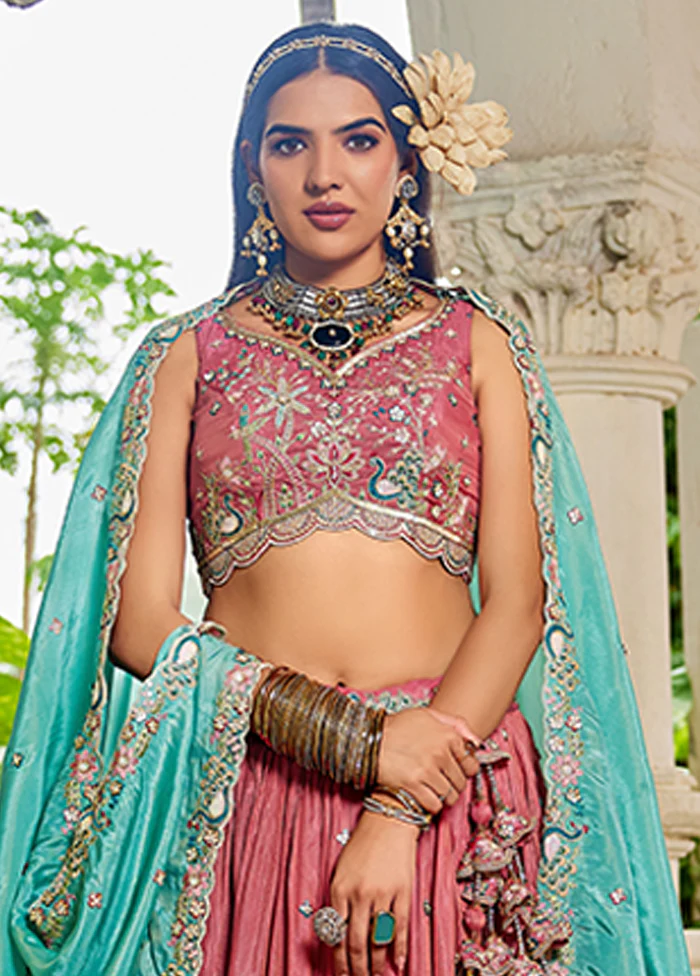 Pink Blended Silk Lehenga Set - Image 2