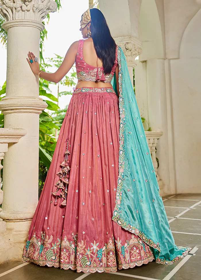 Pink Blended Silk Lehenga Set - Image 3