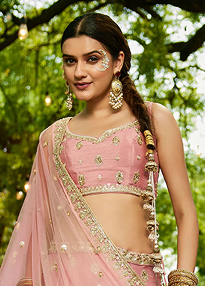 Pink Blended Silk Lehenga Set - Image 2