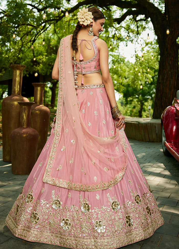 Pink Blended Silk Lehenga Set - Image 3