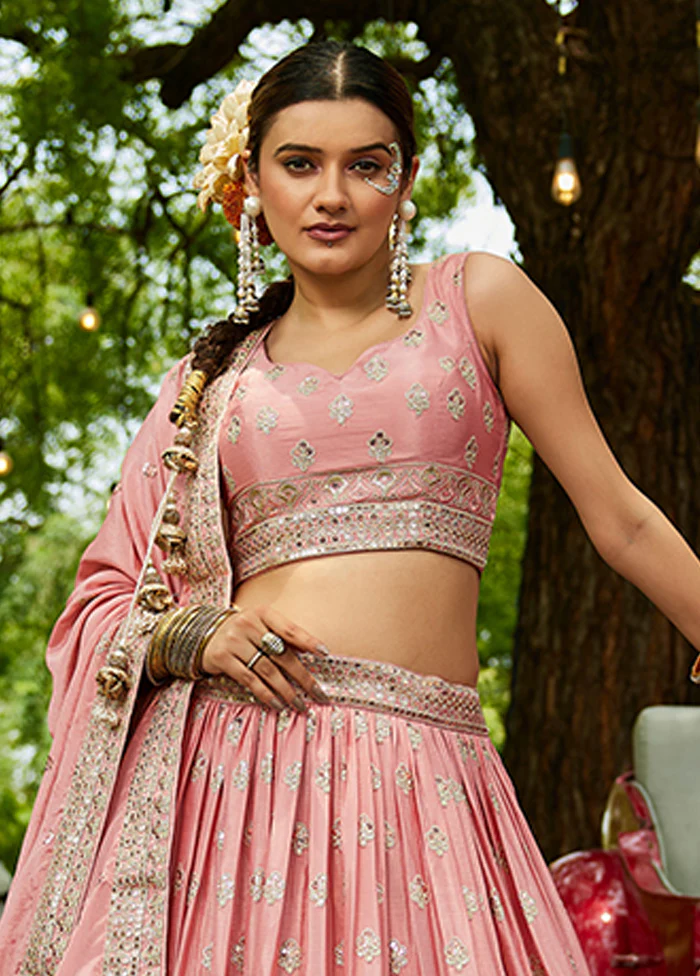 Pink Blended Silk Lehenga Set - Image 2