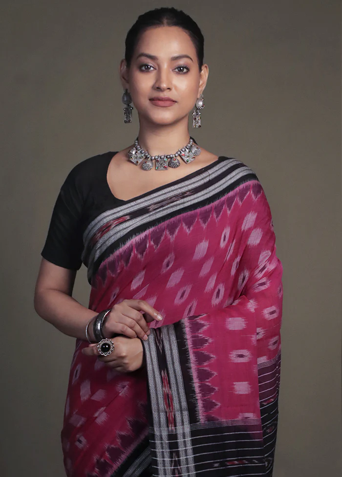 Pink Bomkai Silk Saree Without Blouse Piece - Image 2