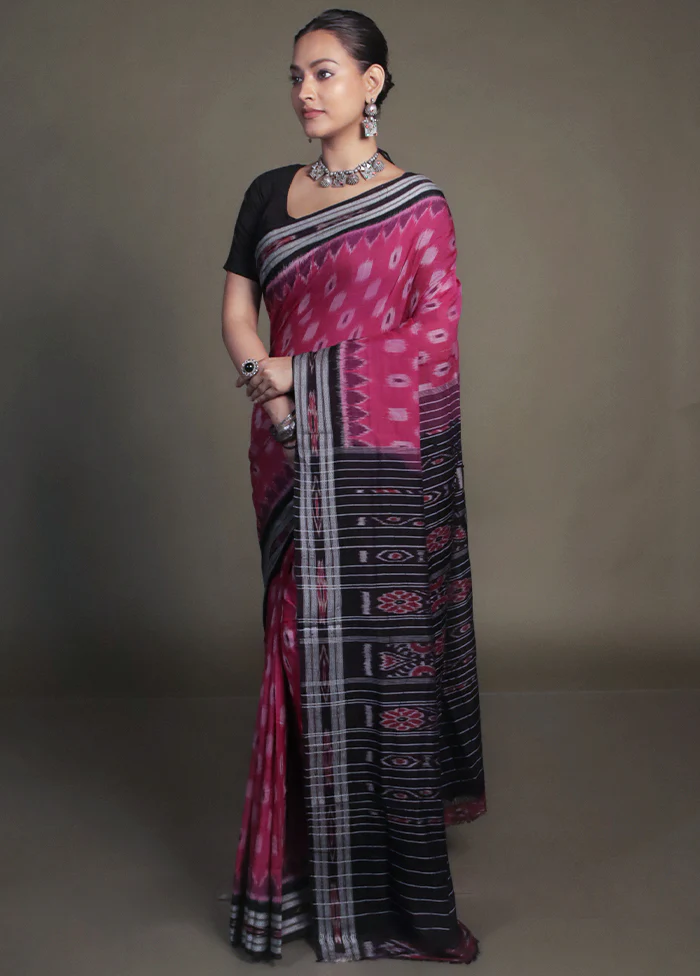 Pink Bomkai Silk Saree Without Blouse Piece - Image 4