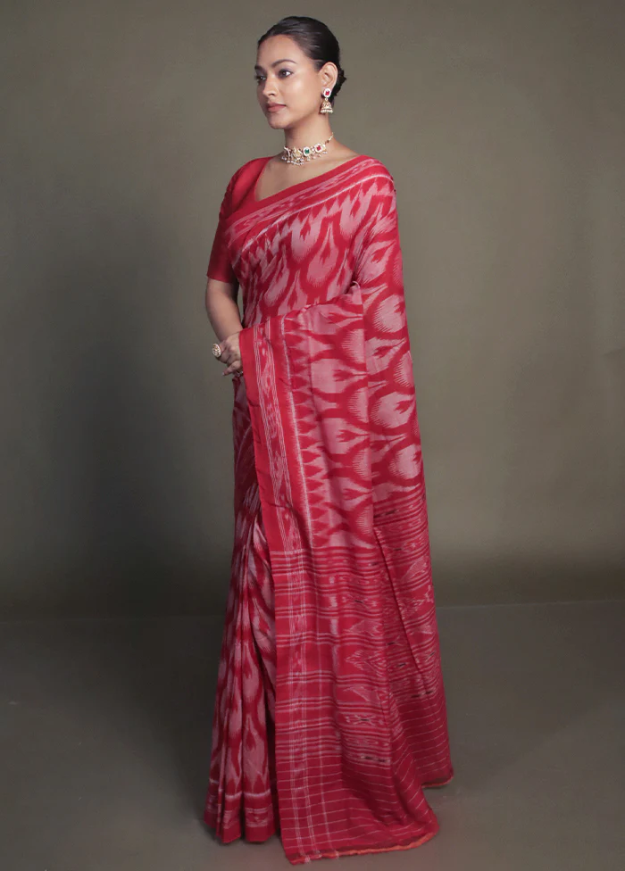 Pink Bomkai Silk Saree Without Blouse Piece - Image 4