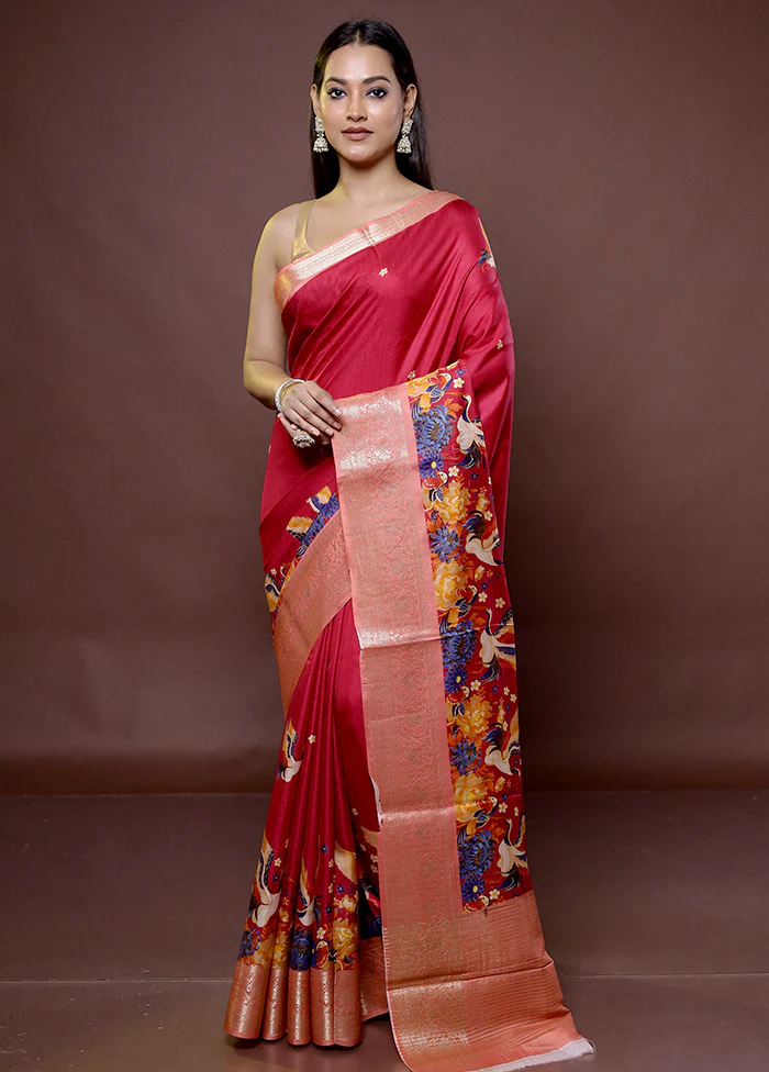 Pink Chanderi Cotton Saree With Blouse Piece - Image 2