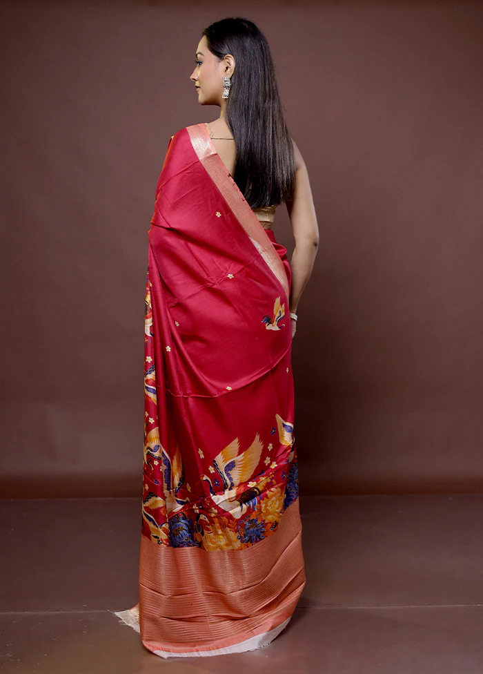 Pink Chanderi Cotton Saree With Blouse Piece - Image 3