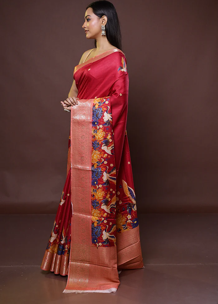 Pink Chanderi Cotton Saree With Blouse Piece - Image 4