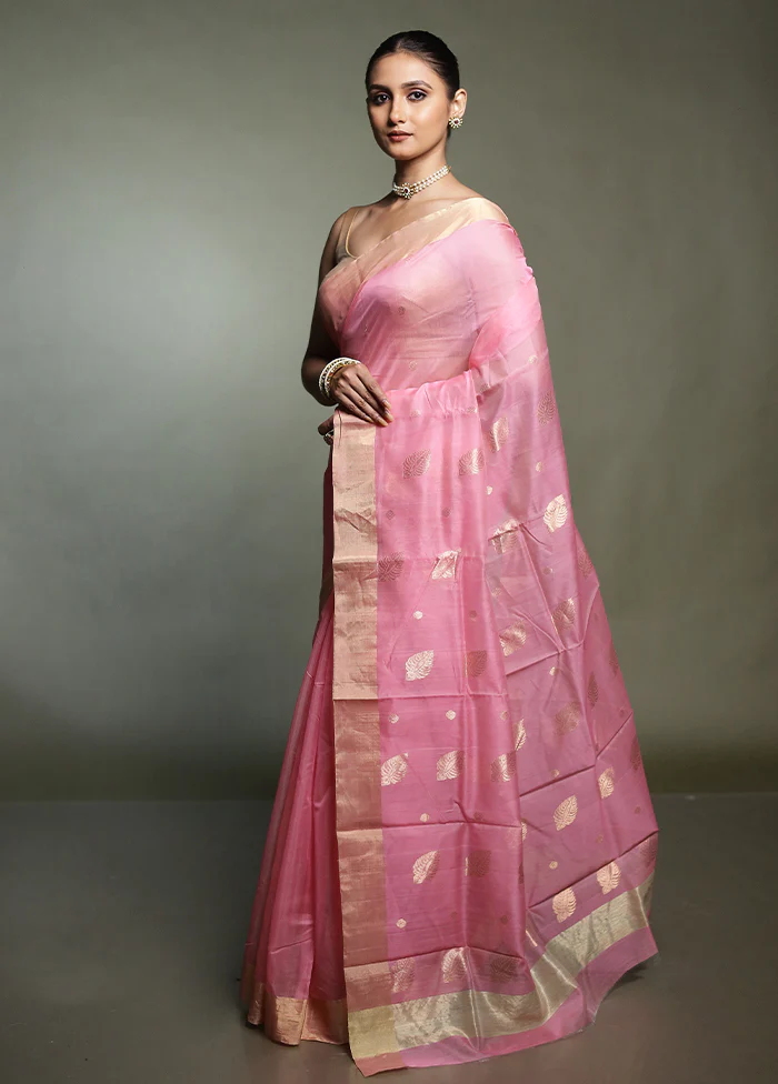 Pink Chanderi Cotton Saree With Blouse Piece - Image 4
